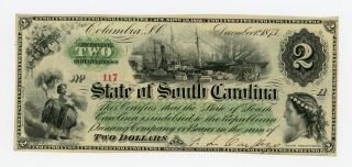 1873 $2 The State Of South Carolina Note photo