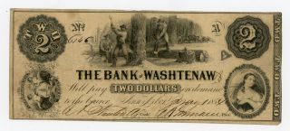 1854 $2 The Bank Of Washtenaw - Ann Arbor,  Michigan Note photo