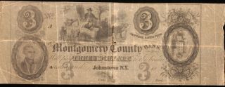 Obselete $3 Montgomery County Bank Note. photo