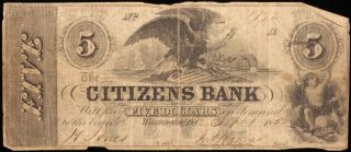 $5 Citizens Bank Note.  September 1 1852. photo