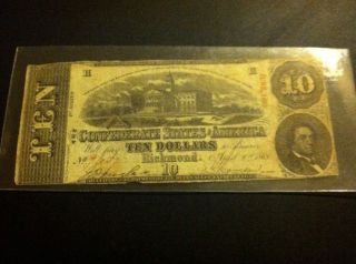 1863 $10 Confederate Note photo