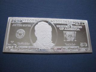 1997 Grant 4 Oz.  999 Fine Silver Proof $50 Silver Bar 1 (hairlines) photo