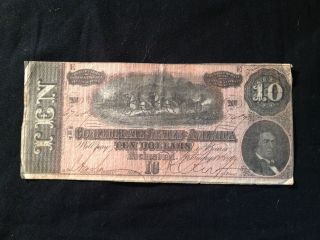 Confederate States Of America 10 Dollar Bill 1864 Richmond Va Civil War Currency photo