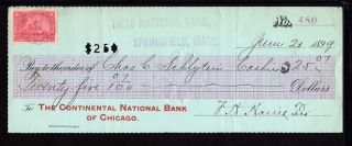 1899 Third National Bank - Springfield,  Mass - C/w Revenue Stamp photo