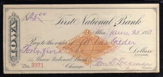 1883 First National Bank - Albia,  Iowa - C/w Rn - G1 Revenue Stamp photo
