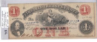 1862 $1 Obsolete Currency Virginia Treasury Note Confederate Currincyy photo