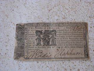 Maryland Continental Currency - Two Ninths Of A Dollar From 1774 photo