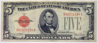 1928 F Cu $5 Legal Tender Note Paper Money Banknote photo
