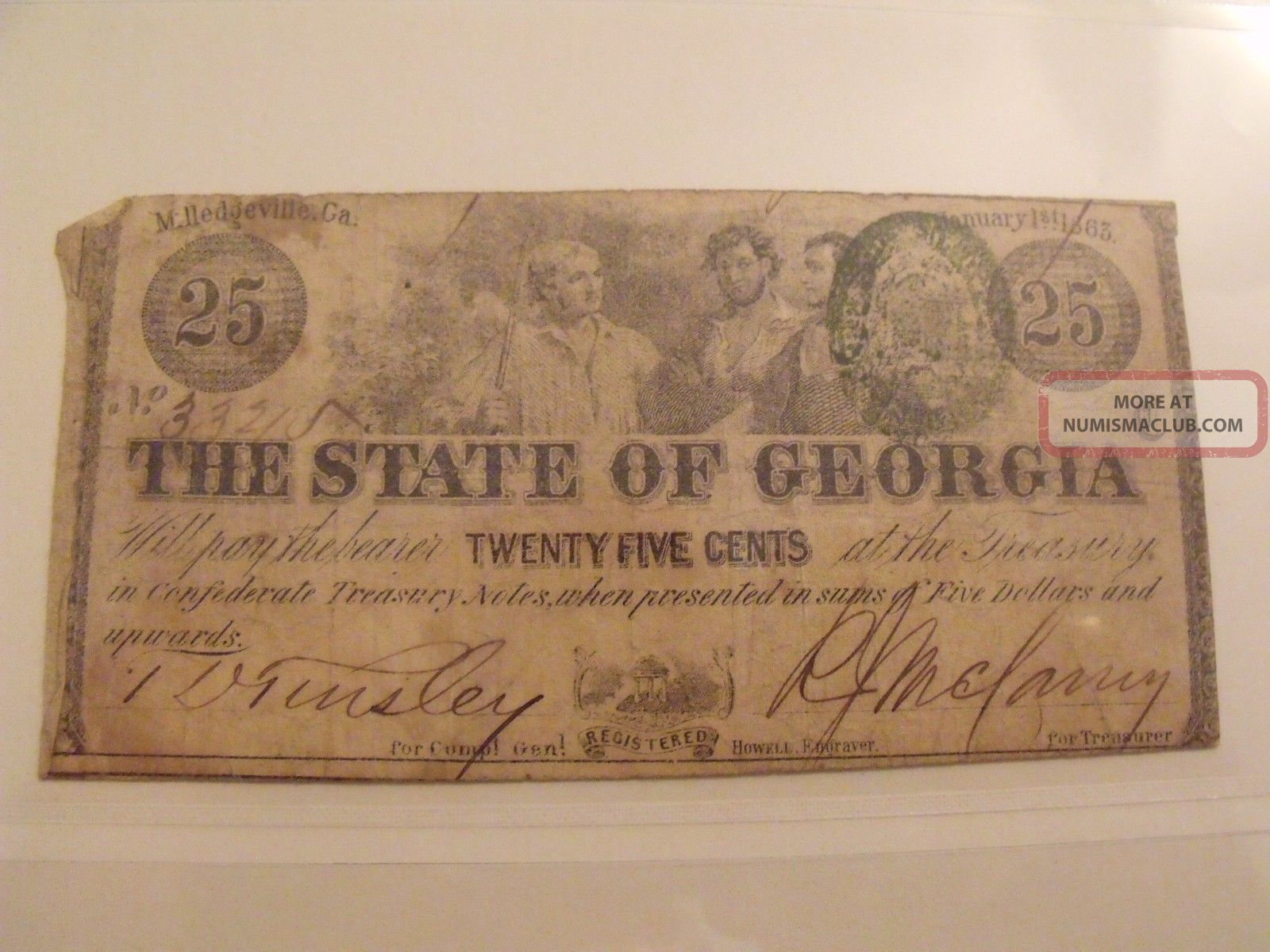 25 Cents State Of Georgia Green Seal - - Three Workers - - 1863 Paper Money: US photo