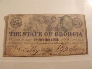25 Cents State Of Georgia Green Seal - - Three Workers - - 1863 photo