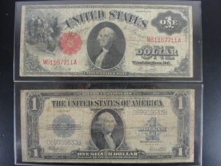 1917 One Dollar Us Red Seal,  & 1923 1 Dollar Silver Certificate Large Currency photo