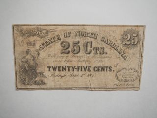 Civil War Confederate 1862 25 Cents Note Raleigh North Carolina Paper Money Vtg photo