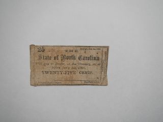 Civil War Confederate 1861 25 Cents Note Raleigh North Carolina Paper Money Vtg photo