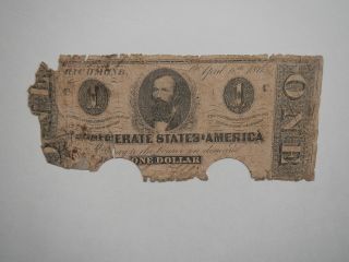 Civil War Confederate 1863 1 Dollar Bill Richmond Virginia Paper Money Note Csa photo
