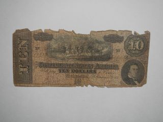 Civil War Confederate 1864 10 Dollar Bill Richmond Virginia Paper Money Antique photo
