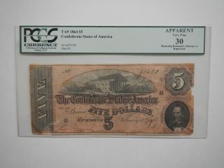 Civil War Confederate 1864 5 Dollar Bill Pcgs Richmond Virginia Paper Money photo