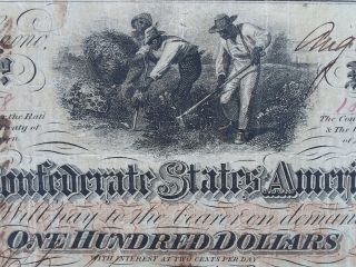 1862 $100 (t - 41) Confederate Note - Very Rare Columbia - South Carolina 1865 Stamp photo