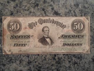 1863 Confederate $50 Note - 1st Series - April 6th 1863 - Circulated - July 63 Stamp photo