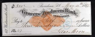 1875 - The Grocers And Producers Bank (black Check) - Providence,  R.  I. photo
