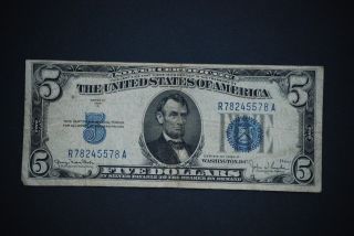 1934 D $5 Silver Certificate Blue Seal Small Note Estate Find photo