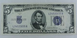 $5 1934 B Silver Certificate Blue Seal Five Dollar Note - Unc Details photo