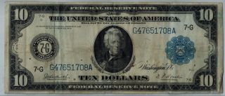 1914 $10 Federal Reserve Note Fr 930 Burke Houston photo