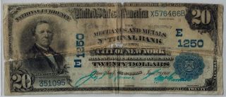 1902 $20 Mechanics And Metals National Bank Of The City Of York Ch 1250 photo