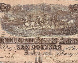 1864 $10 Dollar Bill Confederate States Currency Civil War Note Old Paper Money photo