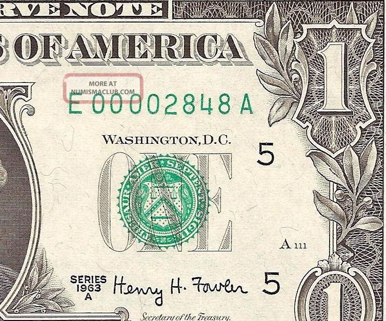 Uncirculated 1963 A $1 Dollar Bill Low 4 Digit Number 2848 Richmond Fed ...