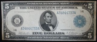 Fr - 846 1914 Boston Mass Large Size $5 Federal Reserve Note - Eye Appeal photo