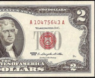 Unc 1963 $2 Two Dollar Bill United States Legal Tender Red Seal Note Currency photo