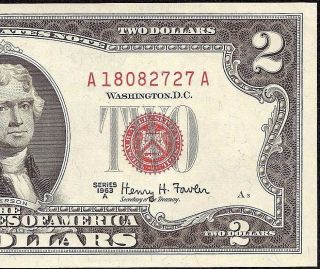 1963 A $2 Two Dollar Bill United States Legal Red Seal Note About Uncirculated photo