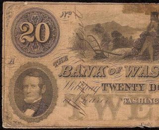 1800s $20 Dollar Bill Bank Of Washington Obsolete Currency Note Old Paper Money photo