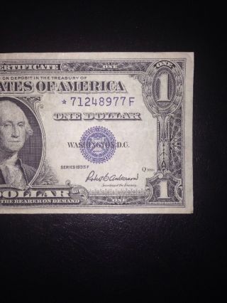 1935 F $1 Silver Certificate Star Note One Dollar Star Rare Bill $1.  00 photo