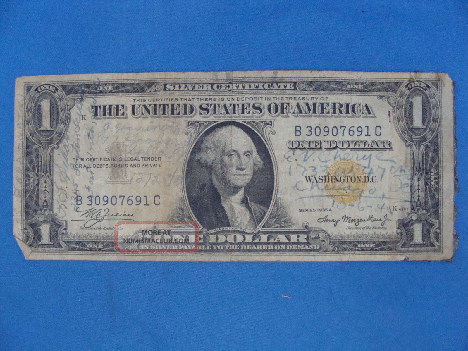 1935 A Short Snorter $1 Dollar Us Africa Silver Certificate