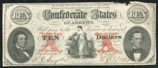 T - 26 1861 $10 Ten Dollars Csa Confederate States Of America Currency Note photo