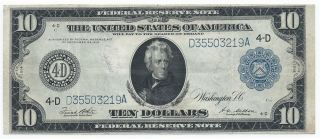 Rare 1914 $10 Ten Dollar Cleveland Federal Reserve Fr - 919 - A Awesome Embossing photo
