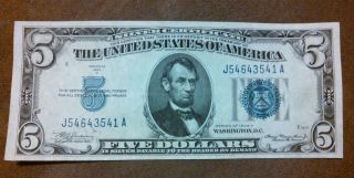 1934 D,  $5 Bill,  Silver Certificate,  Old Paper Money 