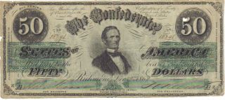 Confederate $50.  00 Richmond Note - Hand Signed - Dated December 2,  1862 - Authentic photo