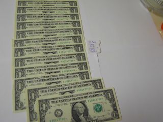 10 Sequential Star Note $1 Bills,  2 Similar ($12) 2013 Dallas Tx Uncirculated photo