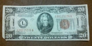 Save 1934 - A $20 Brown Seal Hawaii Note Ww - 2,  Old Paper Money,  Us Currency photo