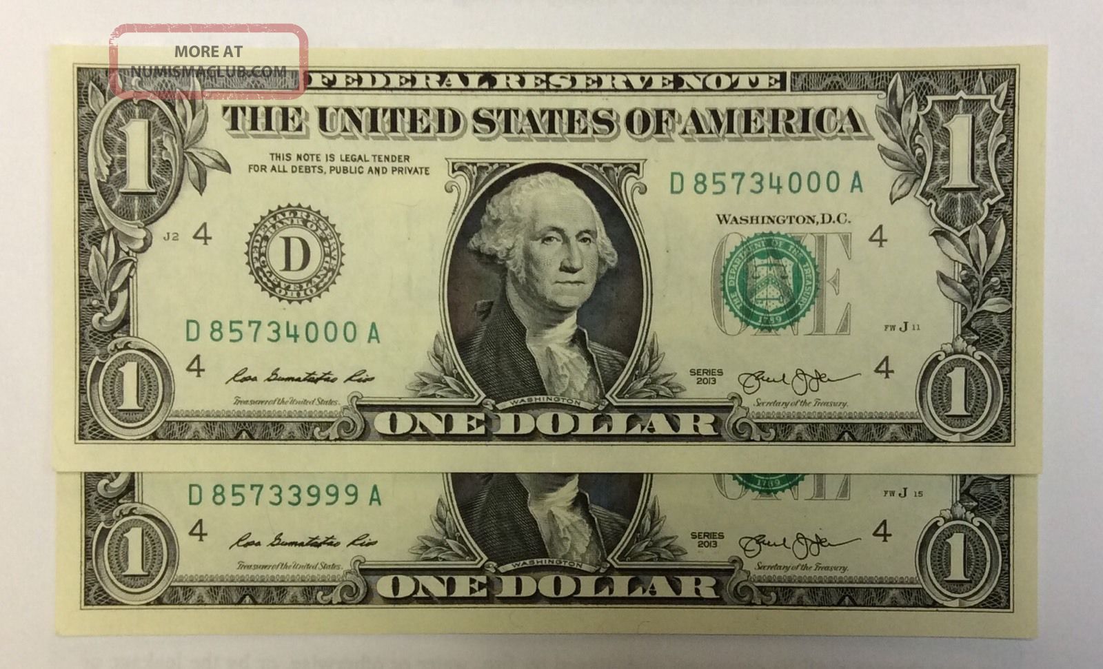 (2) 2013 Ohio Bookend D/a $1 Gem Cu 3999 & 4000 Last 2 Note Cleveland