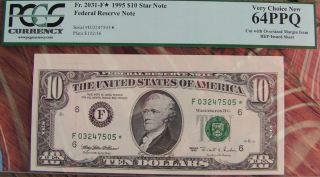 1995 $10 Star Note Cut W/oversized Margins Pcgs 64ppq Very Choice Short Run photo