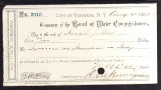 1881 Treasurer Of The Board Of Water Commissioners - City Of Yonkers,  N.  Y. photo