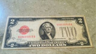 1928 B Red Seal $2 Dollar Bill photo