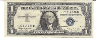 Series 1957 B $1 Small Size Silver Certificate Star Note Gorgeous Au Star Note photo
