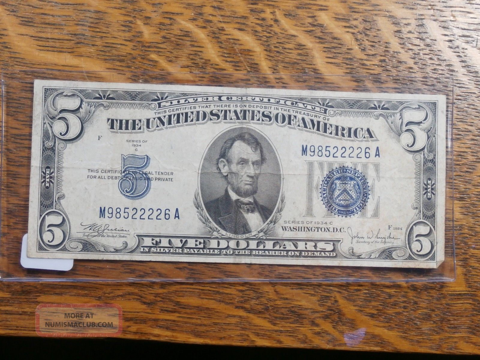 1934 - C $5 Silver Certificate Old Note Currency Small Size Notes photo