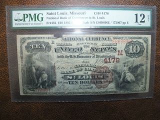 1882 $10 Brown Back National Bank Of Commerce In St.  Louis Currency Fr 484 photo