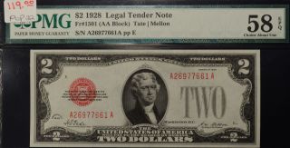 1928 $2 Legal Tender Note Fr 1501 (aa Block) Tate Mellon Pmg 58 Epq photo