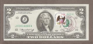 1976 J - $2.  00 Unc Miscut Eagle Stamp Note photo